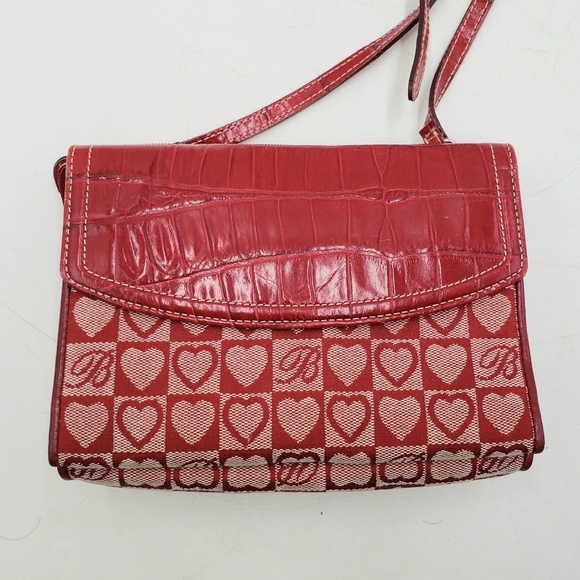 Brighton Red Heart Canvas Leather Crossbody Carry All Wallet Bag Tri Fold - Picture 4 of 16